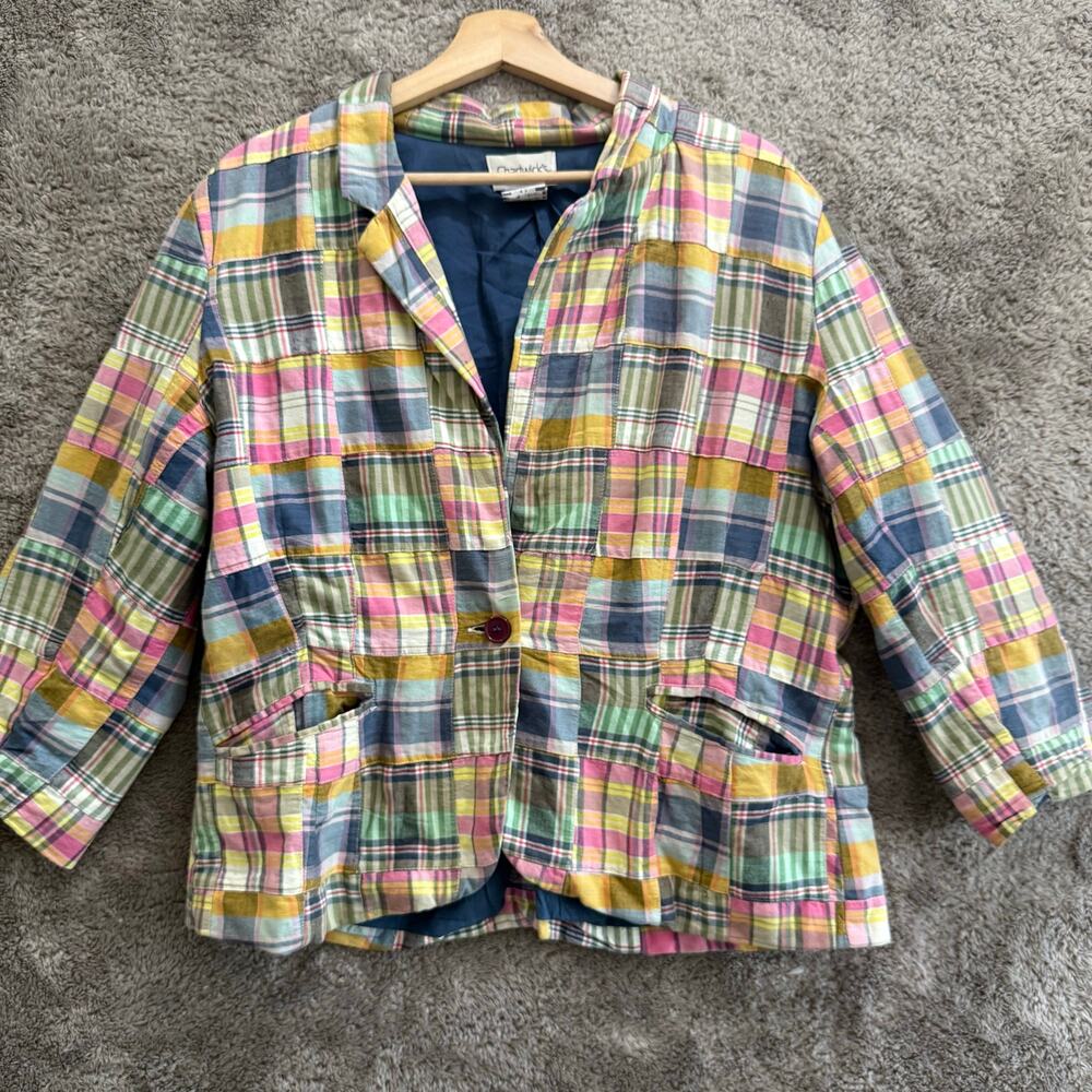 Chadwicks Madras Plaid Patchwork Blazer Jacket Wo… - image 1